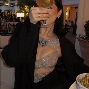 Silver crystal flower set